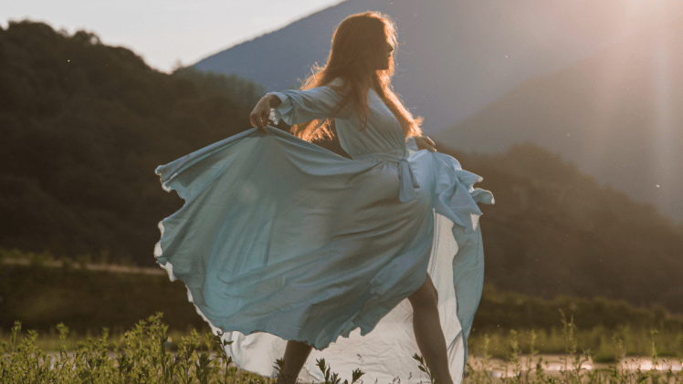 Boho woman in field